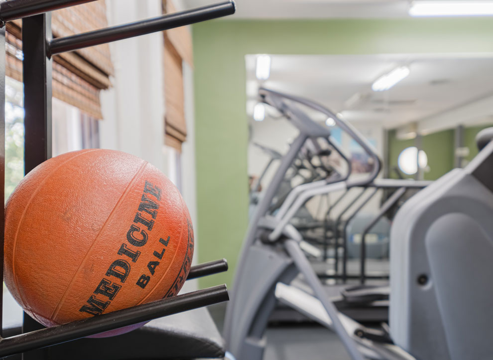 ball-tredmills Brown medicine ball and treadmills inside Move Your Mountain Fitness, Arcadia CA.