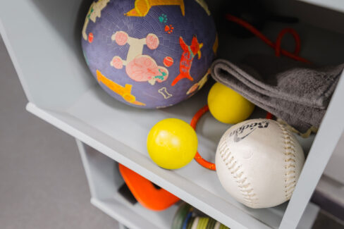Move Your Mountain equipment balls in bins.