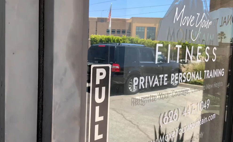 Front door of Move Your Mountain Fitness, Arcadia California.